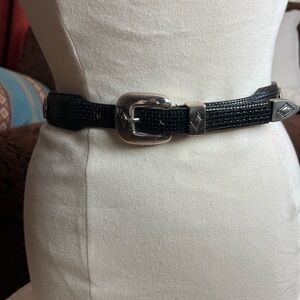 Black Textured Western Belt with Silver Toned Hardware Size 28
